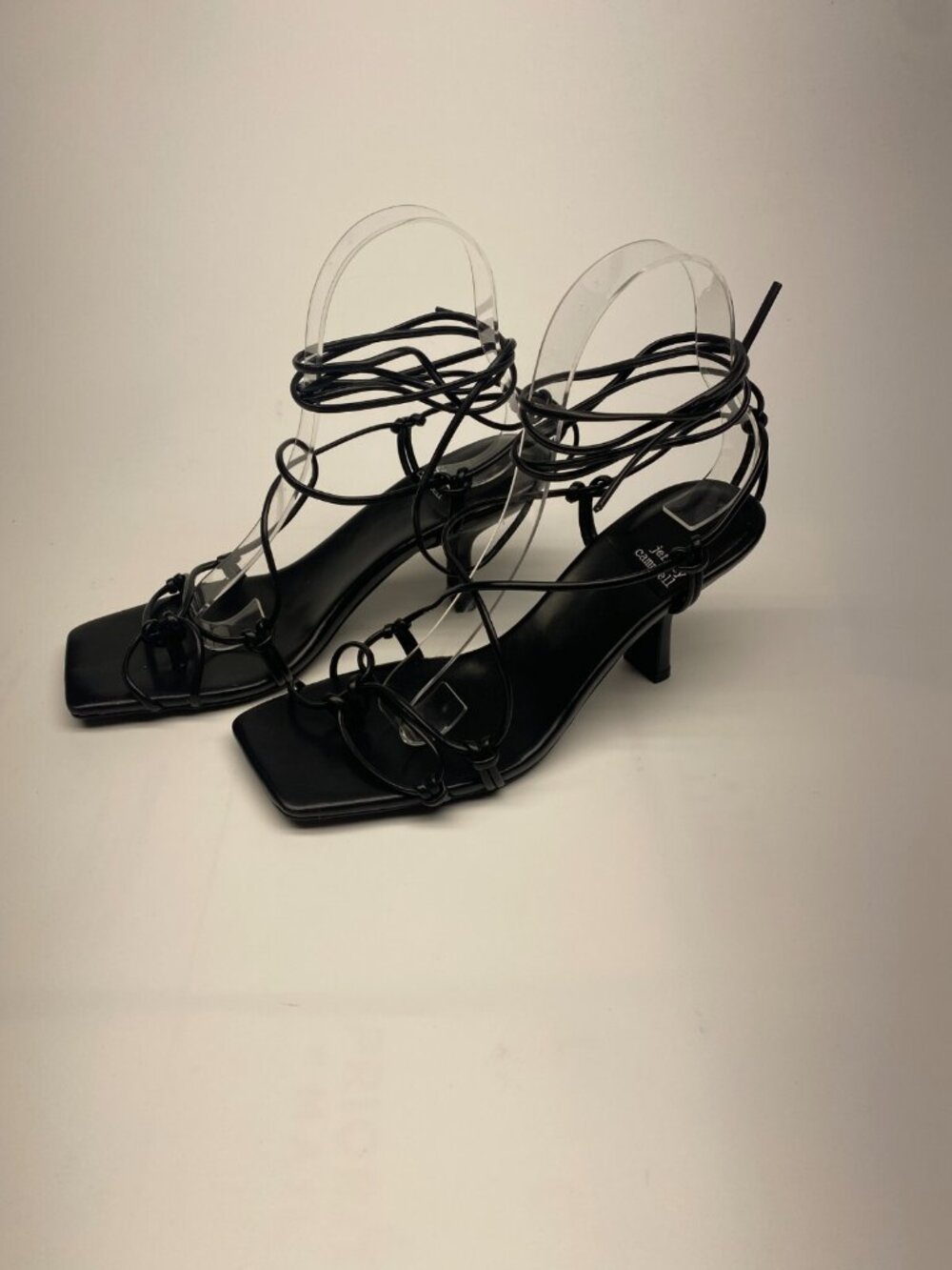 Jeffrey Campbell Womens Square Toe Black Strap Leather Heel Sandal Sz 7.5